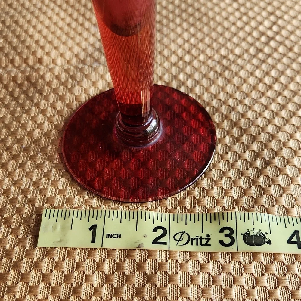 Cranberry Etched Glass Vase Mid Century Modern Fragile Collectible